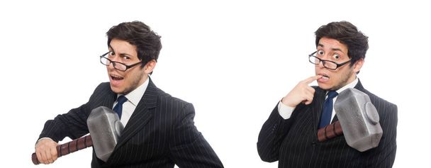 Επιχειρηματίας κρατώντας σφυρί απομονώνονται σε λευκό - Φωτογραφία, εικόνα