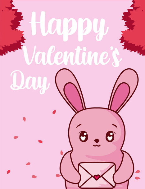Desenhos animados de coelho com cartão de desenho vetorial dia dos namorados
 - Vetor, Imagem