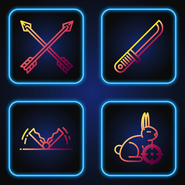 Set line Hunt on rabbit with crosshairs, Trap hunting, Crossed arrows and Hunter knife. Gradient color icons. Vector - Vector, Image