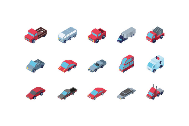 Isolated isometric cars icon set vector design - Vector, Image