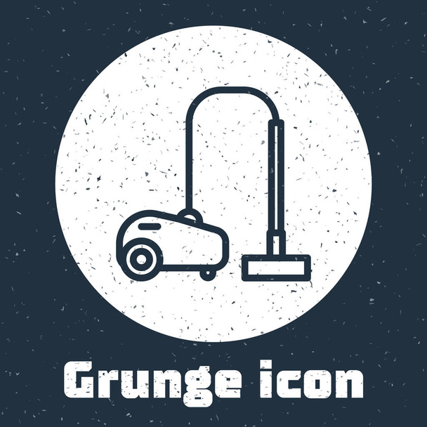 Grunge Hattı Elektrik süpürgesi ikonu gri arka planda izole edildi. Tek renkli klasik çizim. Vektör İllüstrasyonu - Vektör, Görsel