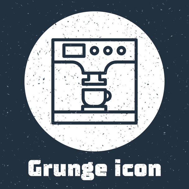 Línea Grunge Máquina de café y taza de café icono aislado sobre fondo gris. Dibujo vintage monocromo. Ilustración vectorial
 - Vector, Imagen