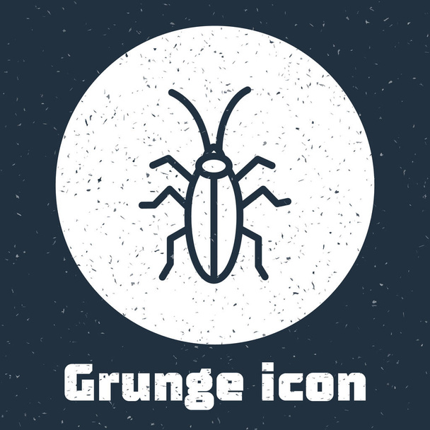 Línea Grunge Icono de cucaracha aislado sobre fondo gris. Dibujo vintage monocromo. Ilustración vectorial
 - Vector, Imagen