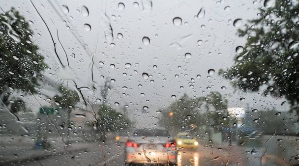 Abstract,Traffic,Rain Drop on the window,in car - Photo, Image