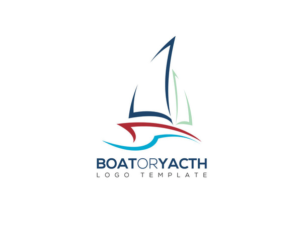 яхта в негативном космическом логотипе с летней океанской волной и простым силуэтом линии
 - Вектор,изображение