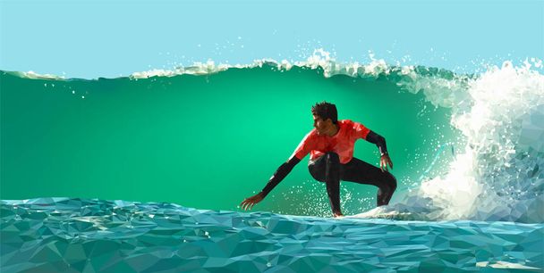Kerl surft auf einer Welle auf blauem Hintergrund - Foto, Bild