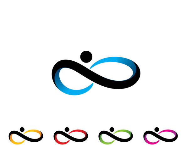 απλό σύμβολο απείρου με κουκίδα μαύρο κύκλο ως κεφάλι της ανθρώπινης μορφής - Διάνυσμα, εικόνα