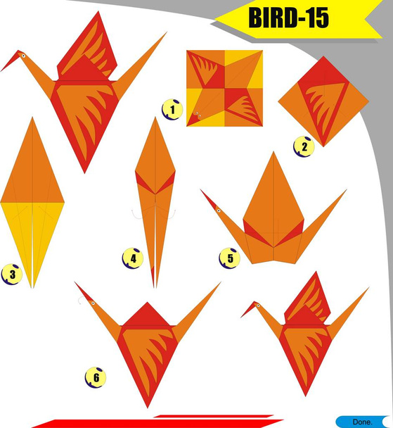 origami 3d skládací papír pro výchovu dětí s ptákem 15 - Vektor, obrázek