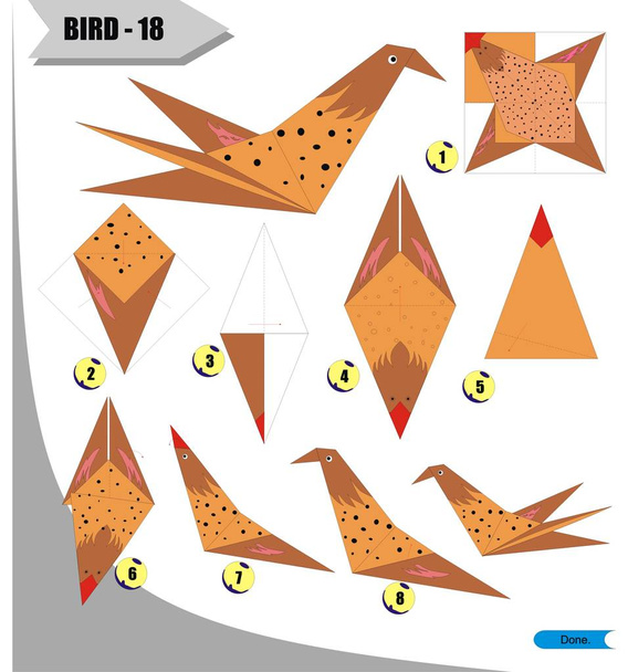 origami 3d skládací papír pro výchovu dětí s ptákem 18 - Vektor, obrázek