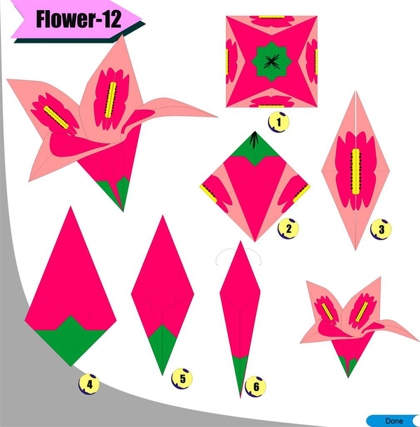 origami 3D skládací papír pro děti vzdělávání s květinou 12 - Vektor, obrázek