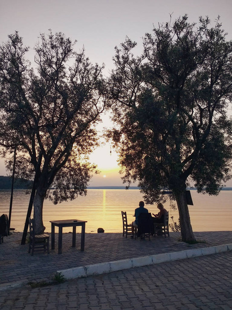 トルコのエーゲ海からの美しい夕日 - 写真・画像