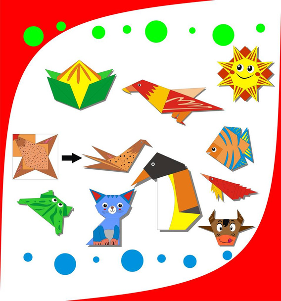 origami 3D skládací papír pro výchovu dětí se zvířetem - Vektor, obrázek