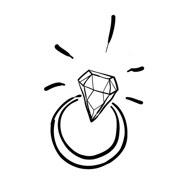 Ручной рисунок с бриллиантовым кольцом в стиле мультфильма
 - Вектор,изображение
