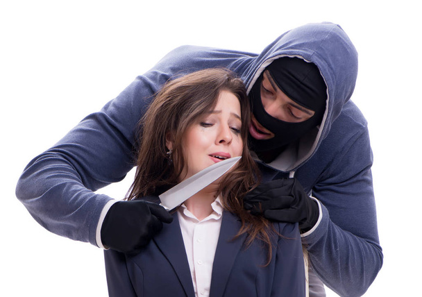 Knifeman mujer atada amenazante
 - Foto, Imagen