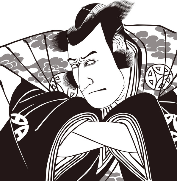  Ukiyo-e Kabuki herec 29 černobílý - Vektor, obrázek