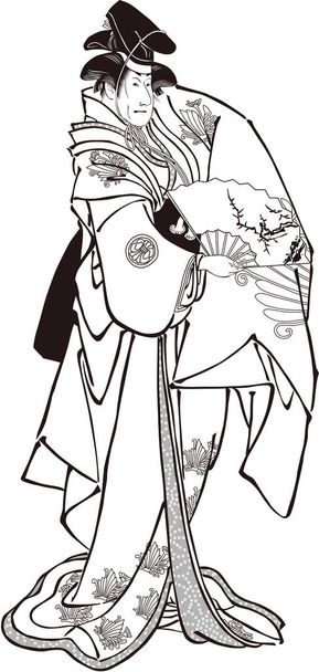  浮世絵歌舞伎役者女性7人白黒 - ベクター画像