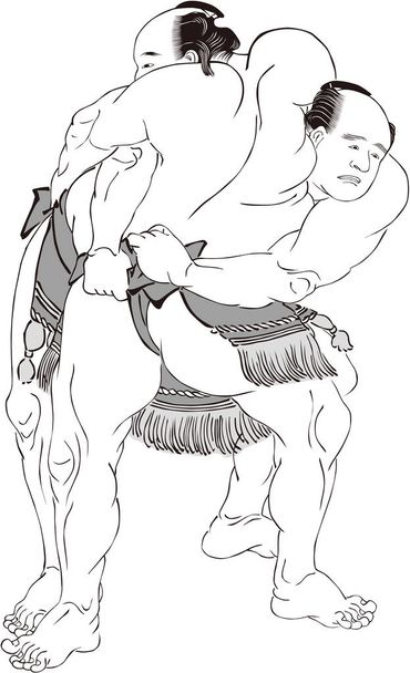  Укиё-э-сумо, борьба 7 чёрных и белых - Вектор,изображение