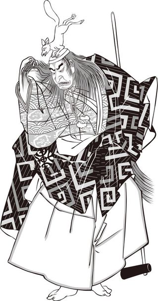  浮世絵歌舞伎役者41人白黒 - ベクター画像