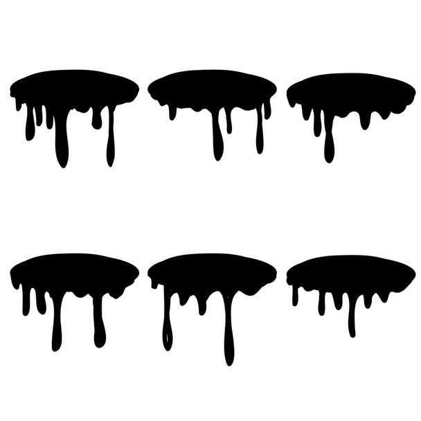 black Dripping oil blob. Drip drop paint or sauce stain drips hand drawn doodle style vector - Vector, Image