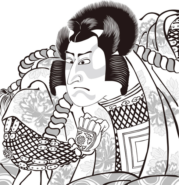 Ukiyo-e Kabuki herec 37 černobílý - Vektor, obrázek