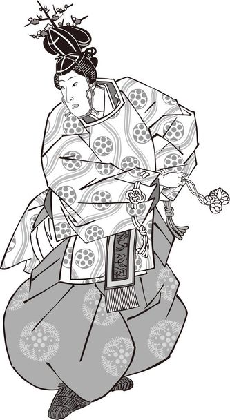 Ukiyo-e Kabuki herec 62 černobílý - Vektor, obrázek