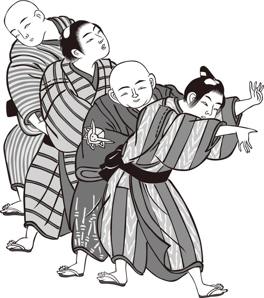 Ukiyo-e children 10 black and white - Vector, Image