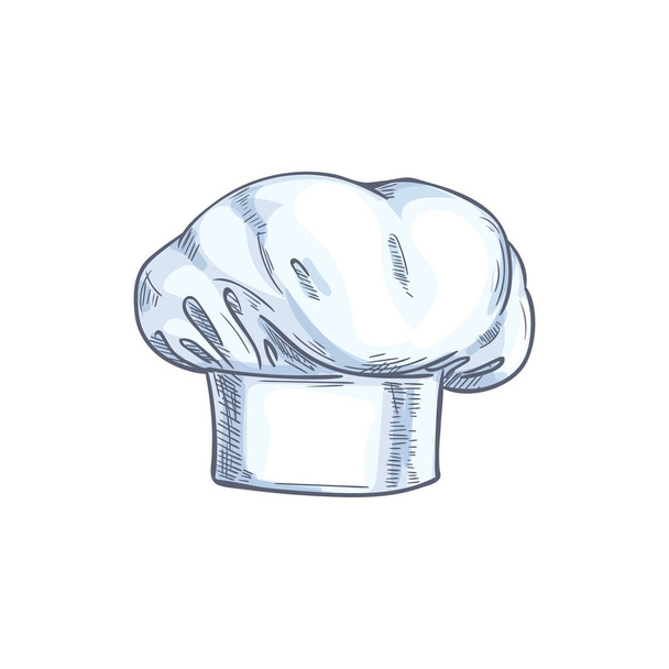 Baker, κουζίνα ή σεφ καπέλο μάγειρας απομονωμένο σκίτσο - Διάνυσμα, εικόνα
