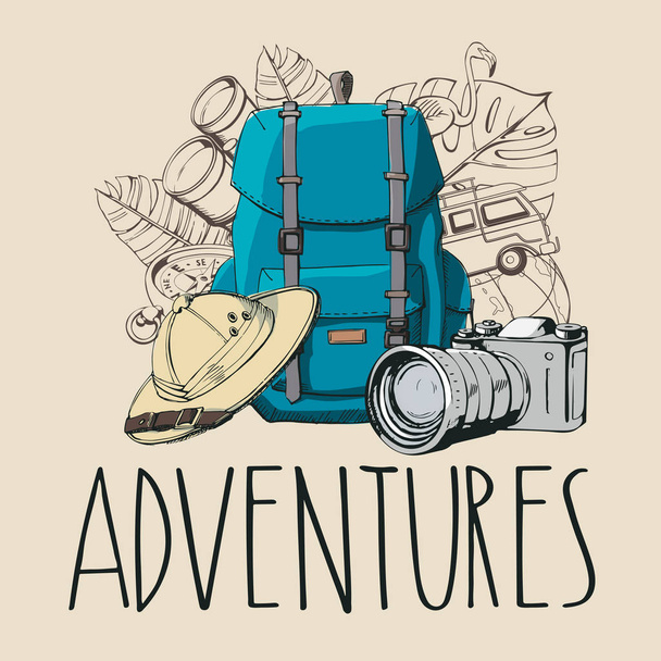 Travel to World. Vacation. Road trip. Travelling illustration. - Vector, Image