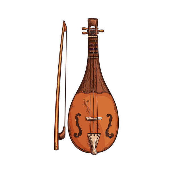 Retro musical instrument isolated rebec with bow - Vector, Image