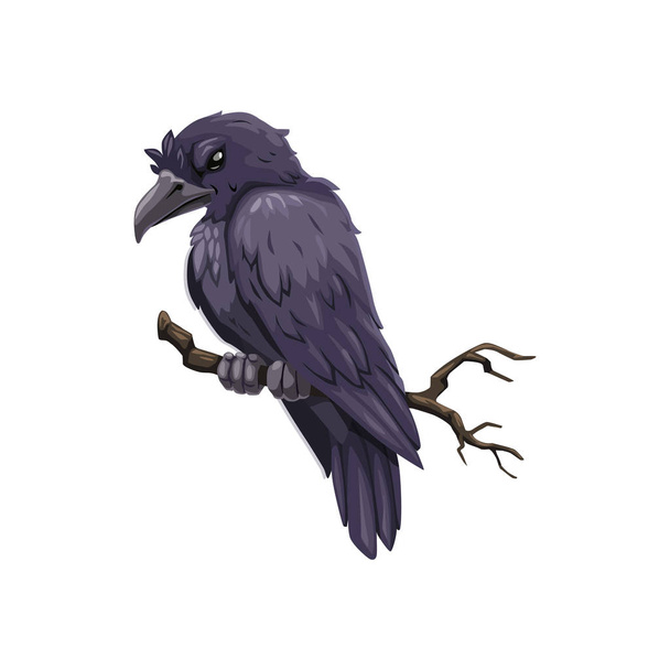 Scary crow on branch icon, Halloween bird - Vector, Imagen