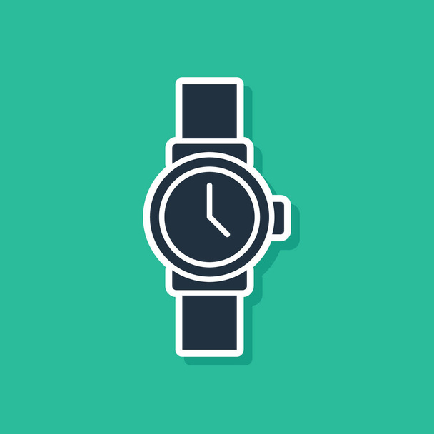 Icono de reloj de muñeca azul aislado sobre fondo verde. Icono del reloj de pulsera. Ilustración vectorial
 - Vector, imagen