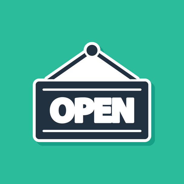 Blue Hanging sign with text Open door icon isolated on green background. Vector Illustration - Vector, Image