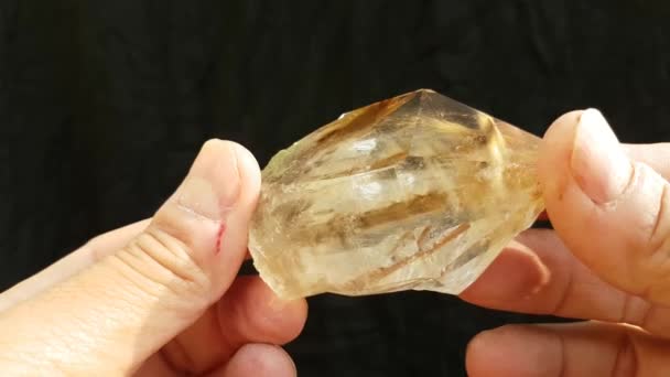 Golden Rutile Quartz specimen, hand-held, great geological sample, locality, Pakistan. - Footage, Video