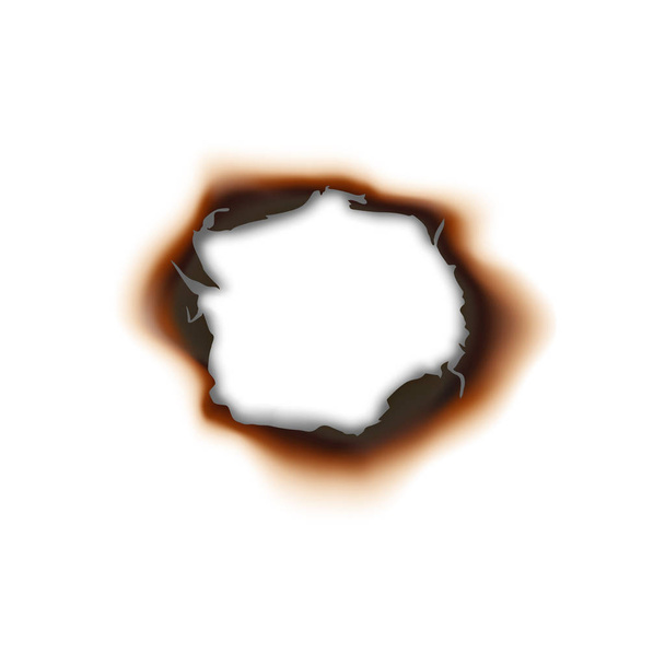 Spálená díra v papírovém listu izolovaný poškozený povrch - Vektor, obrázek