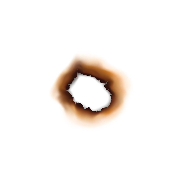 Verbrand gat in papier blad geïsoleerd beschadigd oppervlak - Vector, afbeelding