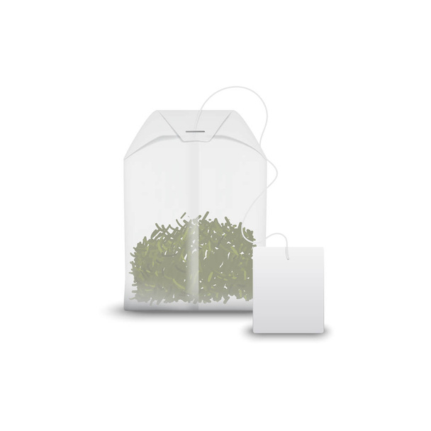 Teabag prostokąt z zieloną herbatą odizolowany szablon - Wektor, obraz