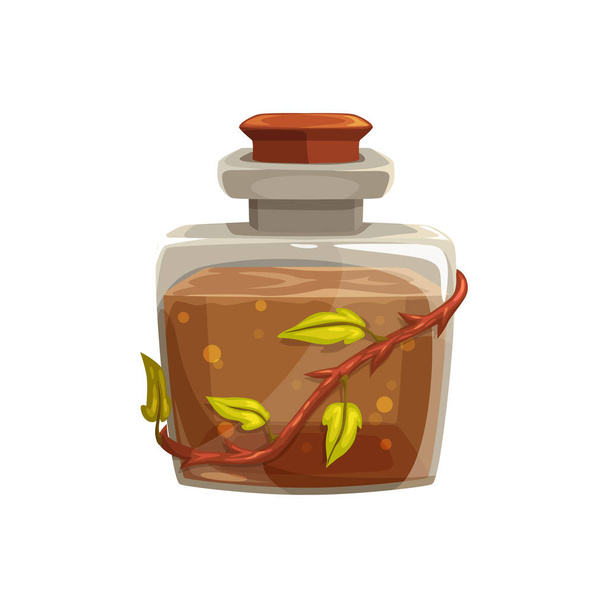 Potion covered by tree branch witchcraft drink - Vector, Image