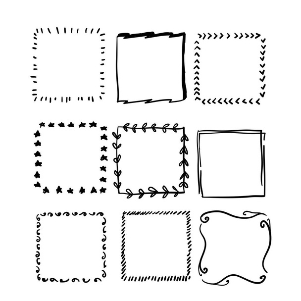 handdrawn square doodle frame collection vector - Vector, Image