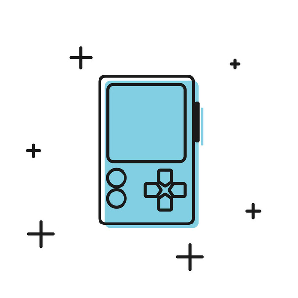 Ícone de console de videogame portátil preto isolado em fundo branco. Sinal do Gamepad. Conceito de jogo. Ilustração vetorial
 - Vetor, Imagem