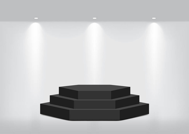 Mock up Realistic Empty Geometric Shelf for interior to Show Product with Spotlight and shadow on White background. Pedestal Design illustration - Wektor, obraz