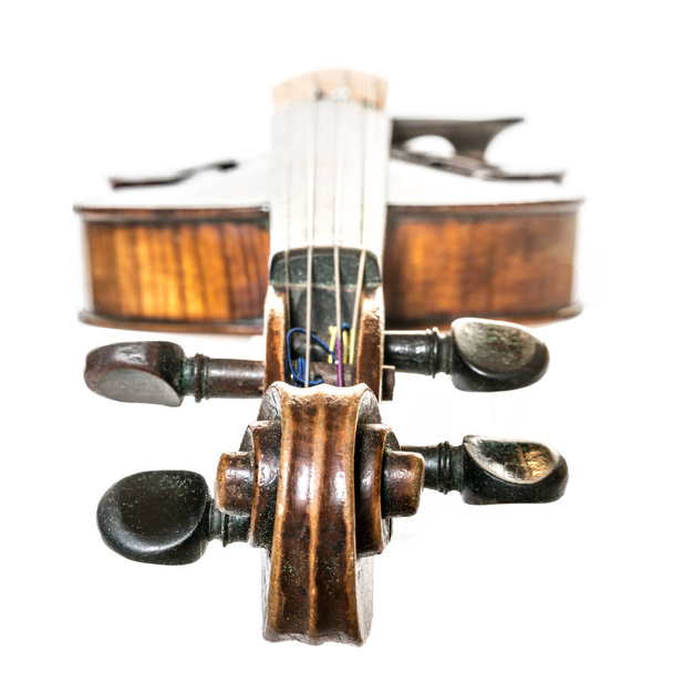 Vanha tummanruskea antiikki viulu eristetty valkoinen
 - Valokuva, kuva