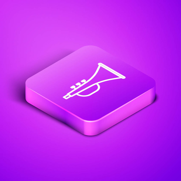 Izometrikus vonal Hangszer trombita ikon elszigetelt lila háttér. Lila négyzet gomb. Vektorillusztráció - Vektor, kép