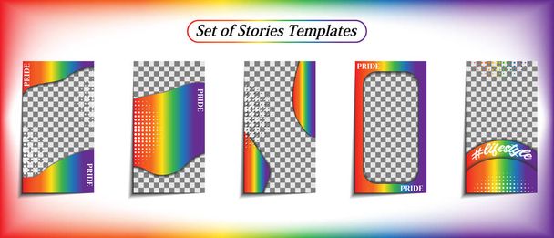 Story Templates. Cover or background for the design of social networks, photos, text, sales and promotions. Decoration in the colors of the rainbow LGBT flag - Vector, Image