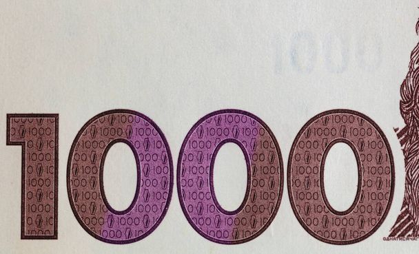 Θραύσμα της εμπρόσθιας όψης τραπεζογραμματίου 1000 χρυσών που εκδόθηκε το 2019 - Φωτογραφία, εικόνα