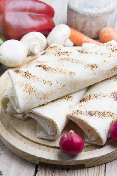 tortilla wraps with meat and vegetables - Photo, Image