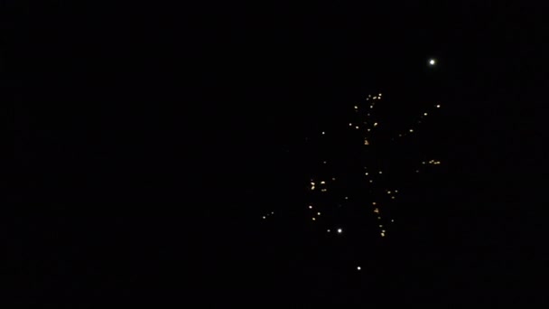 Eksplozje fajerwerków na tle nocnego nieba, widok drona - Materiał filmowy, wideo