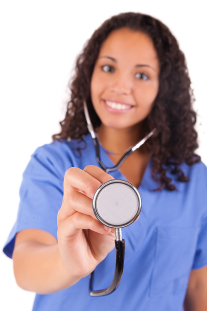 African American nurse with stethoscope - Фото, зображення