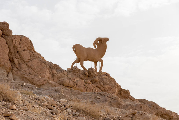 As-Sabikah, Tunisia - July 23, 2018: Sculpture of a mountain goat in Atlas mountain oasis Chebika, Tunisia, Africa - Photo, Image