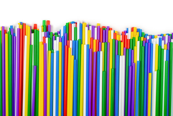 Colorful plastic tubules isolated on white. - Foto, Imagem