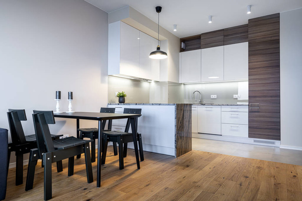 Modern living room and kitchen interior design - Fotoğraf, Görsel